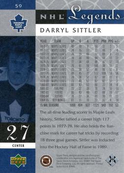 2001-02 Upper Deck Legends #59 Darryl Sittler Back