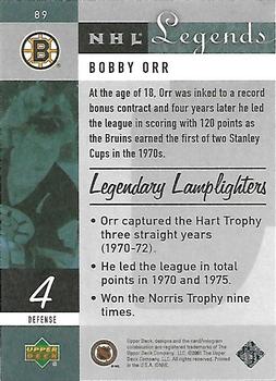 2001-02 Upper Deck Legends #89 Bobby Orr Back