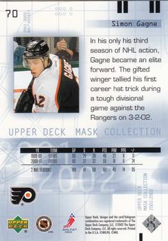 2001-02 Upper Deck Mask Collection #70 Simon Gagne Back
