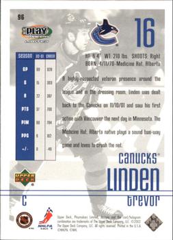 2001-02 Upper Deck Playmakers #96 Trevor Linden Back