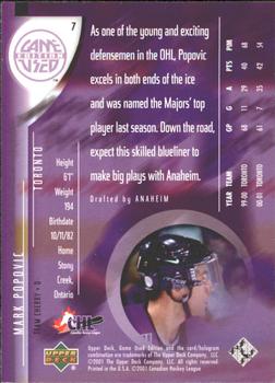 2001-02 Upper Deck CHL Prospects #7 Mark Popovic Back