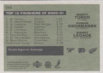 2001-02 Upper Deck Vintage #268 Marty Turco / Roman Cechmanek / Manny Legace Back