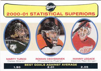 2001-02 Upper Deck Vintage #268 Marty Turco / Roman Cechmanek / Manny Legace Front