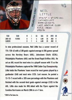 2002-03 Be a Player Between the Pipes #41 Neil Little Back