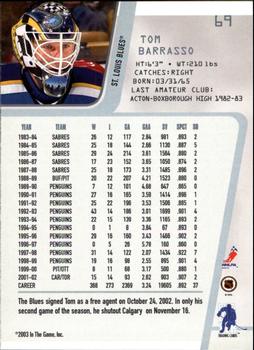 2002-03 Be a Player Between the Pipes #69 Tom Barrasso Back
