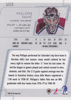2002-03 Be a Player Between the Pipes #103 Philippe Sauve Back