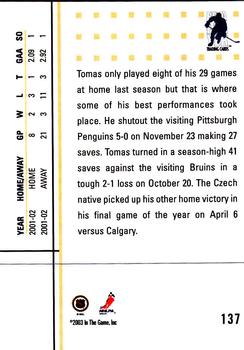 2002-03 Be a Player Between the Pipes #137 Tomas Vokoun Back