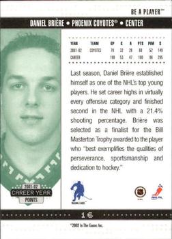 2002-03 Be a Player Memorabilia #16 Daniel Briere Back