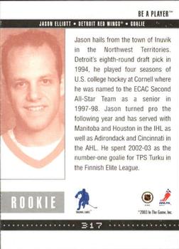 2002-03 Be a Player Memorabilia #317 Jason Elliott Back