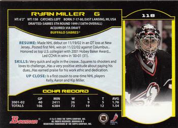 2002-03 Bowman YoungStars #118 Ryan Miller Back