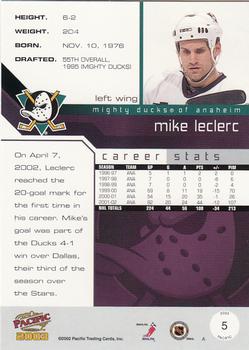 2002-03 Pacific #5 Mike Leclerc Back