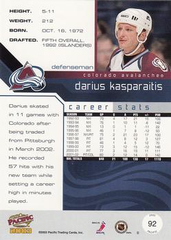 2002-03 Pacific #92 Darius Kasparaitis Back