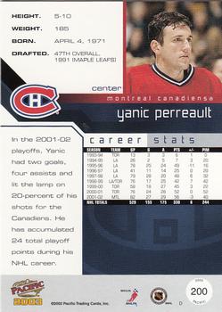 2002-03 Pacific #200 Yanic Perreault Back