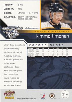 2002-03 Pacific #214 Kimmo Timonen Back