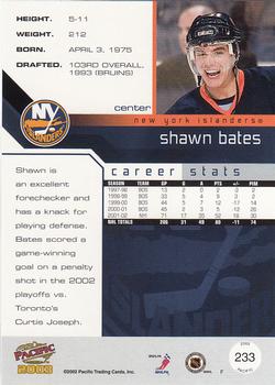 2002-03 Pacific #233 Shawn Bates Back