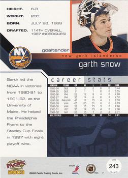 2002-03 Pacific #243 Garth Snow Back