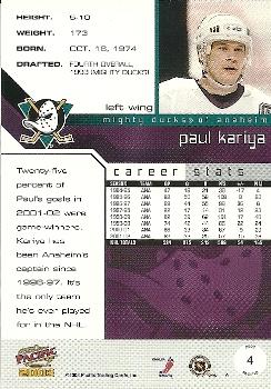 2002-03 Pacific #4 Paul Kariya Back
