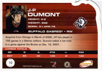 2002-03 Pacific Atomic #10 J.P. Dumont Back