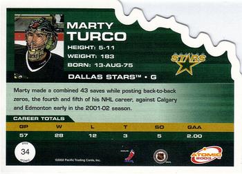2002-03 Pacific Atomic #34 Marty Turco Back