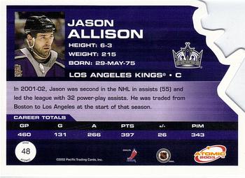 2002-03 Pacific Atomic #48 Jason Allison Back