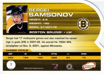 2002-03 Pacific Atomic #7 Sergei Samsonov Back