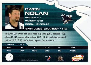 2002-03 Pacific Atomic #87 Owen Nolan Back