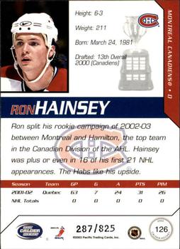 2002-03 Pacific Calder #126 Ron Hainsey Back