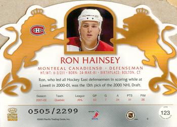 2002-03 Pacific Crown Royale #123 Ron Hainsey Back