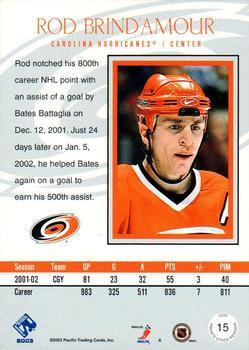 2002-03 Pacific Private Stock Reserve #15 Rod Brind'Amour Back
