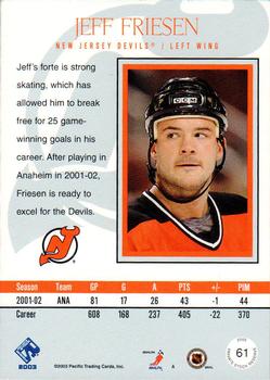 2002-03 Pacific Private Stock Reserve #61 Jeff Friesen Back