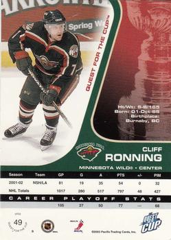 2002-03 Pacific Quest for the Cup #49 Cliff Ronning Back