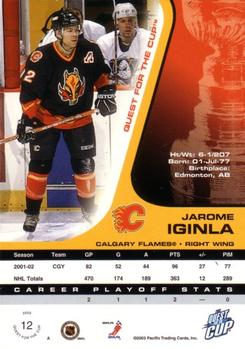 2002-03 Pacific Quest for the Cup #12 Jarome Iginla Back