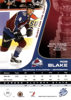 2002-03 Pacific Quest for the Cup #20 Rob Blake Back