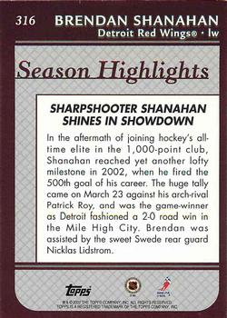 2002-03 Topps #316 Brendan Shanahan Back