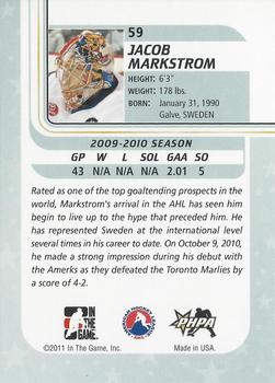 2010-11 In The Game Between The Pipes #59 Jacob Markstrom Back