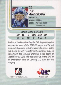 2010-11 In The Game Between The Pipes #20 JP Anderson Back