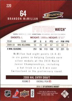 2010-11 SP Authentic #220 Brandon McMillan Back
