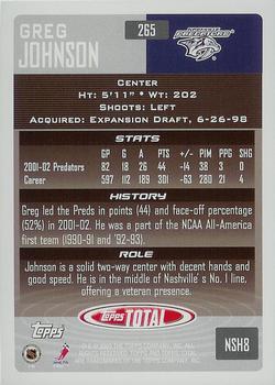 2002-03 Topps Total #265 Greg Johnson Back