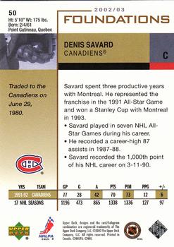 2002-03 Upper Deck Foundations #50 Denis Savard Back