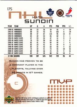2002-03 Upper Deck MVP #175 Mats Sundin Back