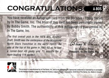 2010-11 In The Game Decades 1980s #A-BOS Bobby Smith Back