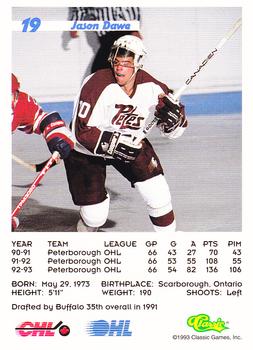 1993 Classic '93 Hockey Draft #19 Jason Dawe Back