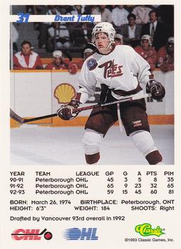 1993 Classic '93 Hockey Draft #31 Brent Tully Back