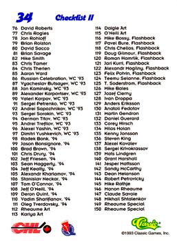 1993 Classic '93 Hockey Draft #34 Checklist II Back