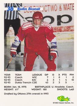 1993 Classic '93 Hockey Draft #36 Radim Bicanek Back