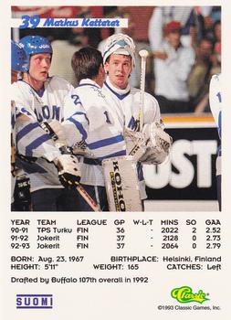 1993 Classic '93 Hockey Draft #39 Markus Ketterer Back