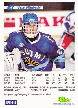 1993 Classic '93 Hockey Draft #47 Vesa Viitakoski Back