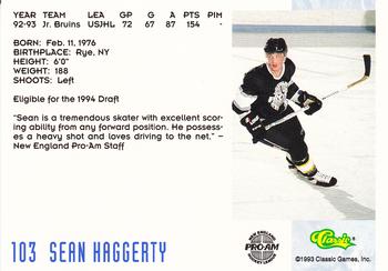 1993 Classic '93 Hockey Draft #103 Sean Haggerty Back