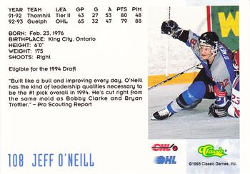 1993 Classic '93 Hockey Draft #108 Jeff O'Neill Back