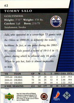 2002-03 Upper Deck Rookie Update #42 Tommy Salo Back